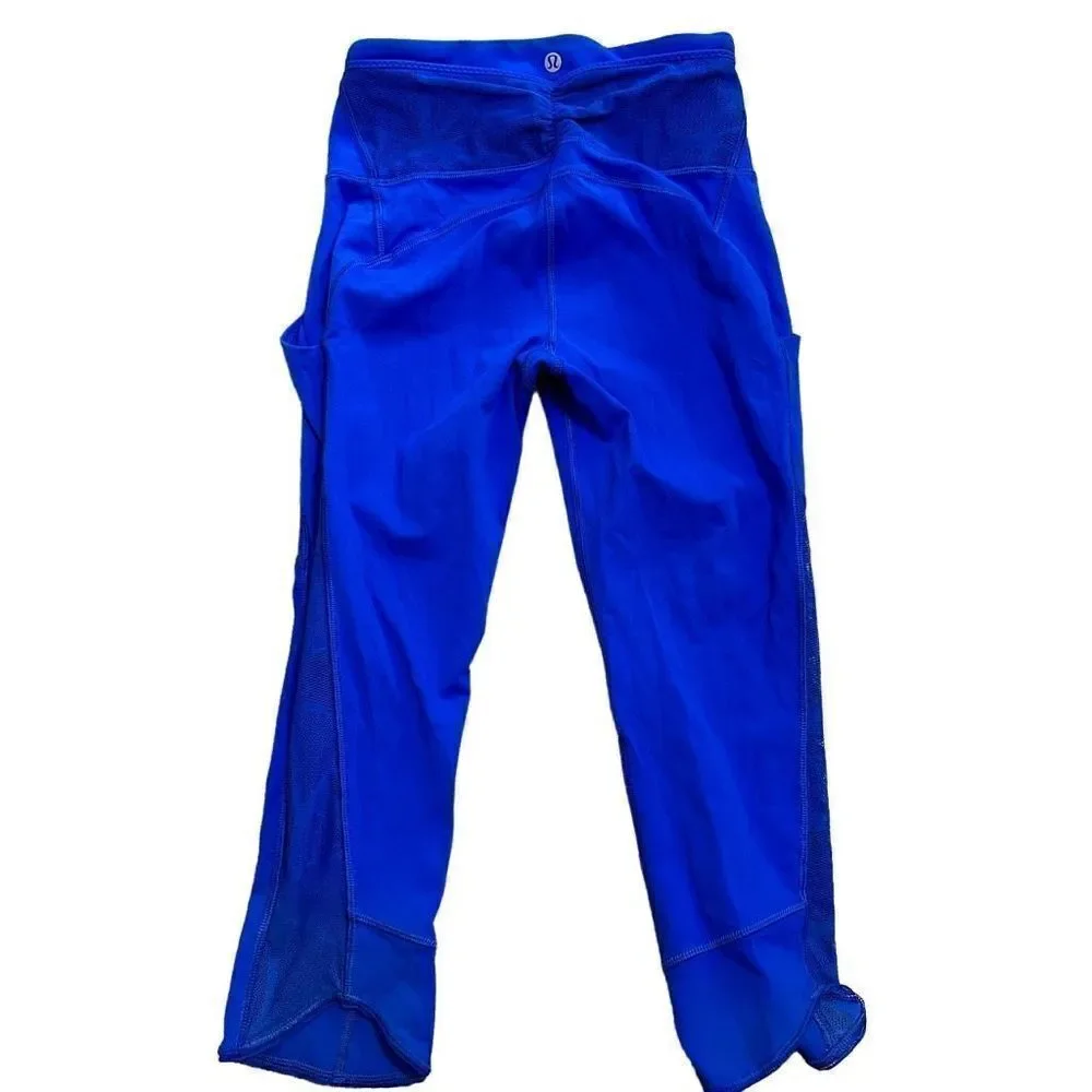 Lululemon Capri Mesh Leggings Blue Active Side Pockets Womens Size 4